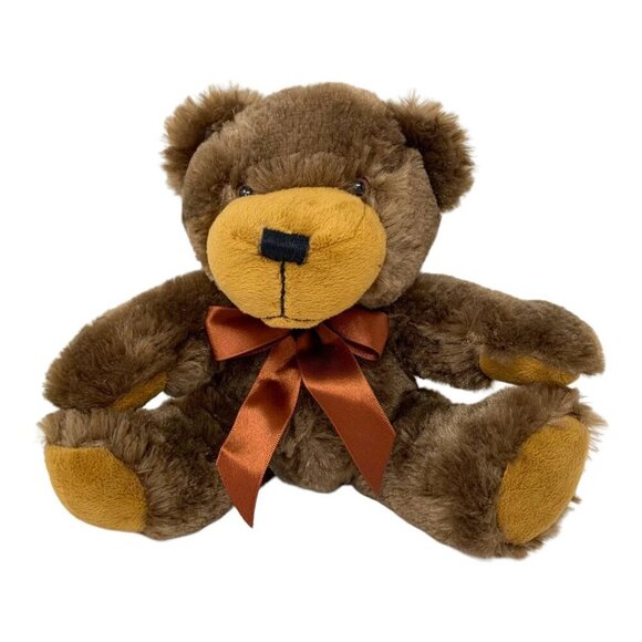 Napco Plush Teddy Bear 8in Soft Brown Plush Stuffed Animal Satin Ribbon Gift - Picture 1 of 9